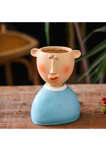 Insan Kafası Heykeli Ekici Etli Kaktüs Bitki Pot Saksı Ev Dekor Mavi fiyatları