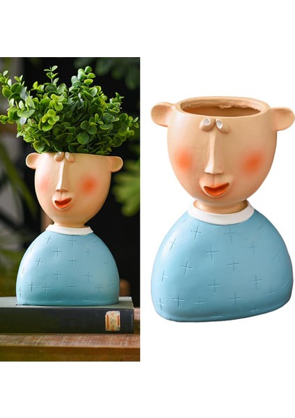 Insan Kafası Heykeli Ekici Etli Kaktüs Bitki Pot Saksı Ev Dekor Mavi modelleri