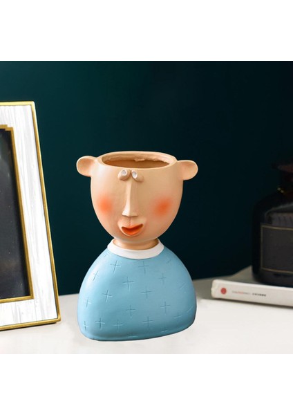 Insan Kafası Heykeli Ekici Etli Kaktüs Bitki Pot Saksı Ev Dekor Mavi fırsatları