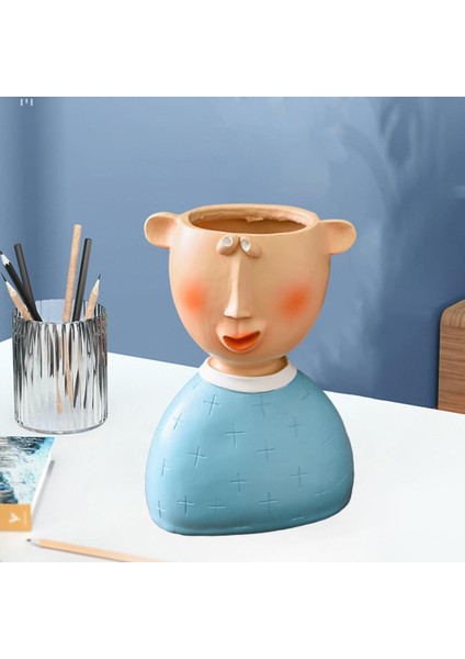 Insan Kafası Heykeli Ekici Etli Kaktüs Bitki Pot Saksı Ev Dekor Mavi indirimleri