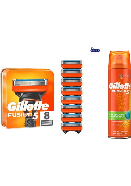 Fusion 8'Li Yedek Tıraş Bıçağı Yeni Karton Paket+Fusion Jel 200ml