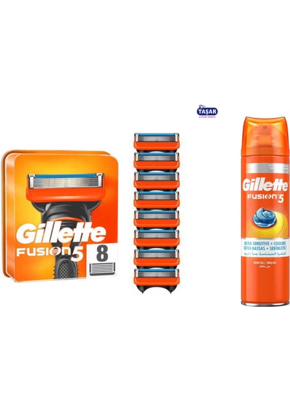 Fusion 8'Li Yedek Tıraş Bıçağı Yeni Karton Paket+Fusion Jel 200ml