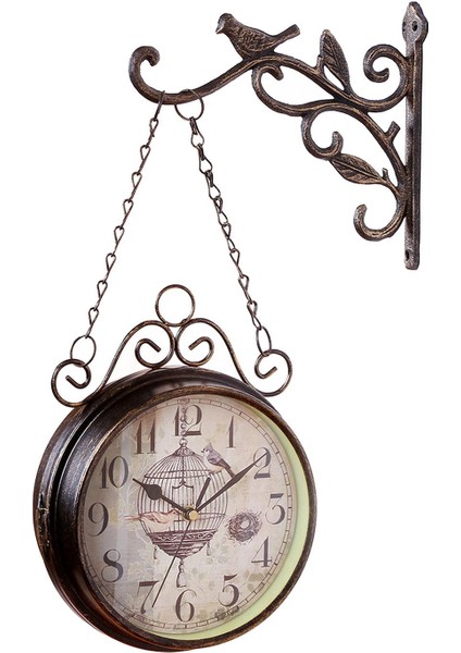 Çift Taraflı Duvar Saati Demir Metal Retro Klasik Ev Çalışma Için Kolay Okuma