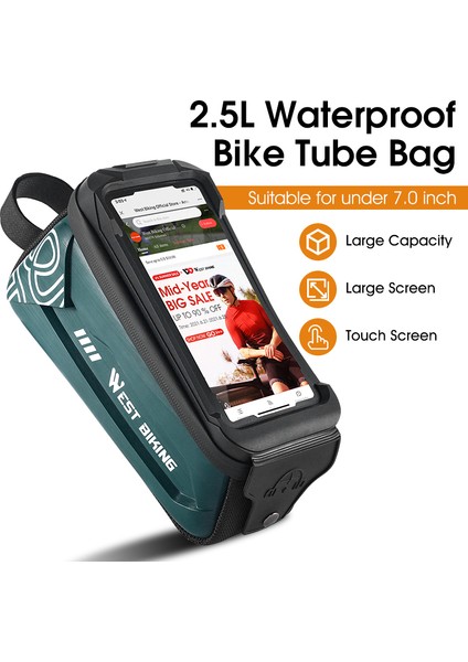 Batı Bisiklet YP0707275 2.5l Bisiklet Bisiklet Üst Tüp Çanta Ön Işın Dokunmatik Ekran Telefon Tutucu Saklama Çantası - Siyahımsı Yeşil (Yurt Dışından)