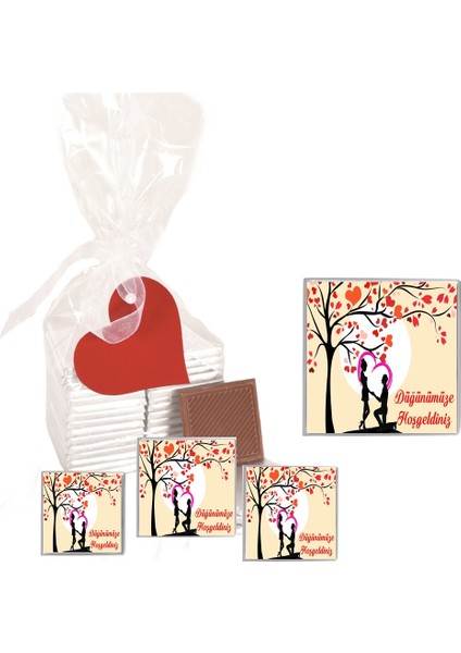 Madlen Çikolata Sargılı Düğünümüze Hoşgeldiniz Agrand Marka 70 Adet Jelatin Poşetli Kalpli Etiketli