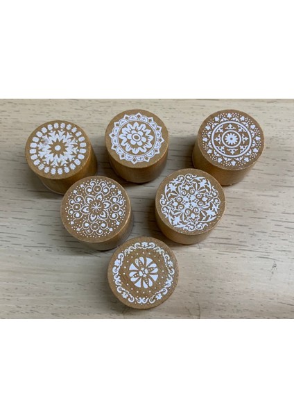 Ahşap Retro Daire Stampa Set 6'lı