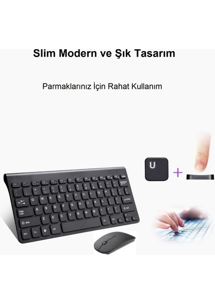 Ingilizce Mini Slim 2.4 Ghz Kablosuz Klavye Mouse Set Klavye - Siyah