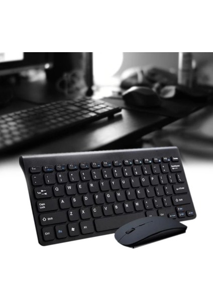 Ingilizce Mini Slim 2.4 Ghz Kablosuz Klavye Mouse Set Klavye - Siyah
