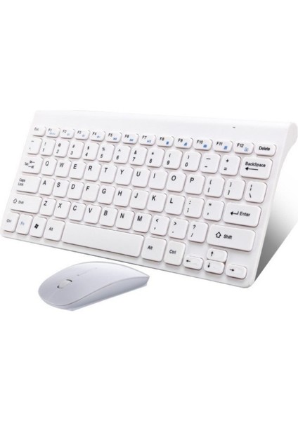 Ingilizce Mini Slim 2.4 Ghz Kablosuz Klavye Mouse Set Klavye - Beyaz