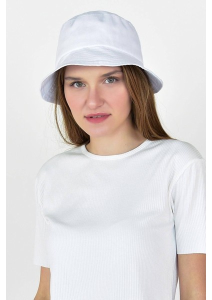 Düz Beyaz Kova Şapka Balıkçı Şapka Bucket Hat