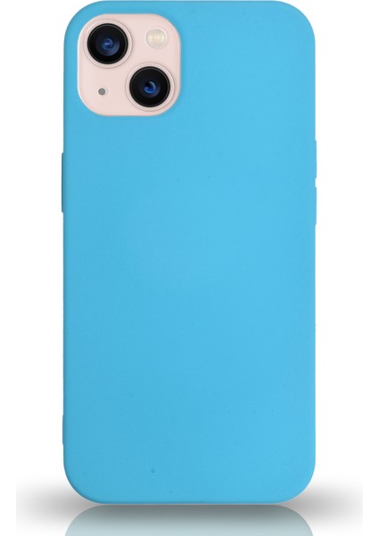 Apple iPhone 13 Silikon Kılıf Altı Kapalı Içi Kadife Lansman Arka Kapak - Açık Mavi