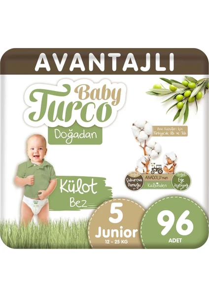 BabyTurco Baby Turco Doğadan Avantajlı Külot Bez 5 Numara Junior 96 Adet