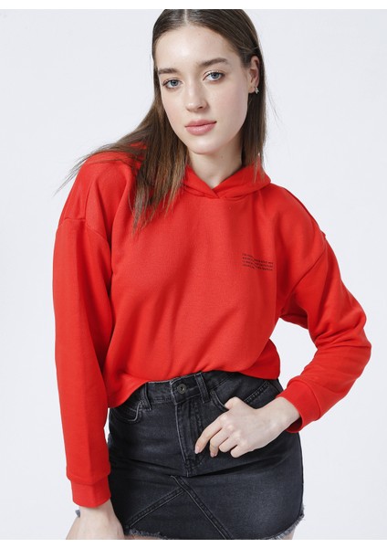 Kapüşonlu Crop Kırmızı Kadın Sweatshirt - K-Gaia-Y