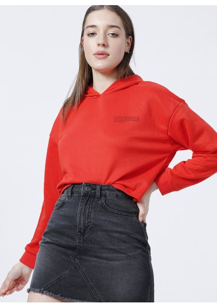 Kapüşonlu Crop Kırmızı Kadın Sweatshirt - K-Gaia-Y