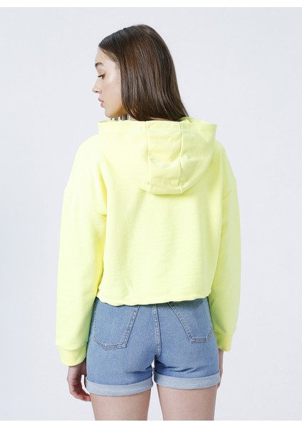 Kapüşonlu Crop Neon Sarı Kadın Sweatshirt - K-Gaia-Y