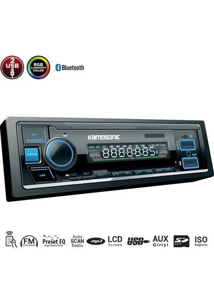 Oto Teyp 4X50W Bt/2xusb/sd/fm/aux Kamosonic KS-MX710