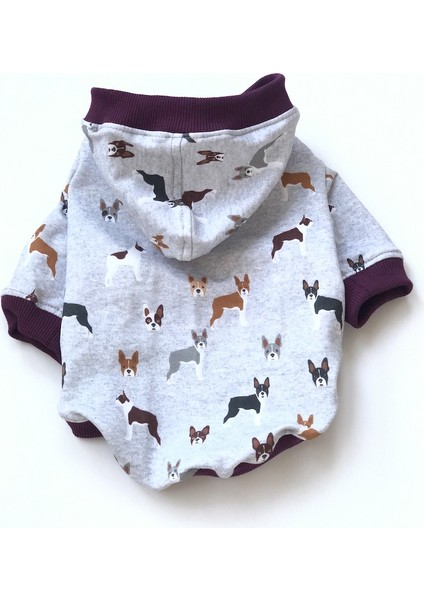 Missdaisy Petbotique Gri Köpek Desen Kapüşonlu Sweatshirt