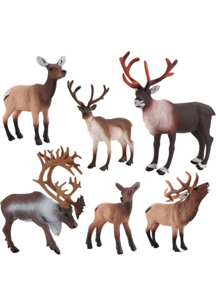 6 Pvc Elk Sika Geyik Oyuncaklar El Sanatları Orman Figürinler Bahçe Ev Dekor(Yurt Dışından)