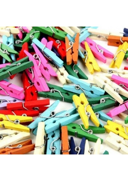 Ahşap Renkli Mini Mandal 100 Adet