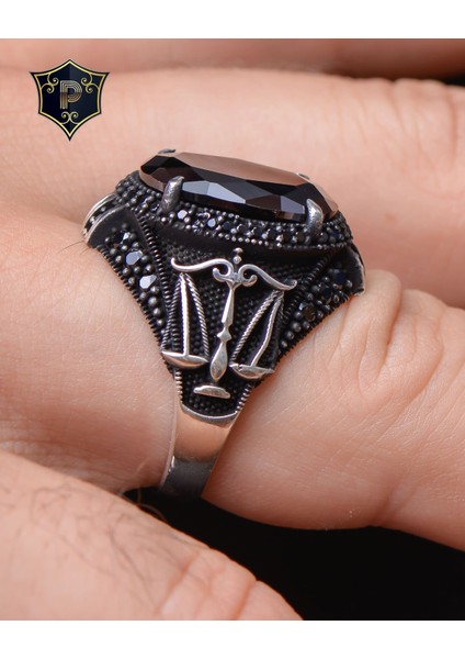 Gümüş Erkek Yüzük Siyah Zirkon Taşlı Terazi Figürlü fırsatları