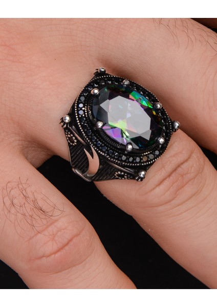 Gümüş Erkek Yüzük Mistik Topaz Taşlı Zülfikar Figürlü fırsatları