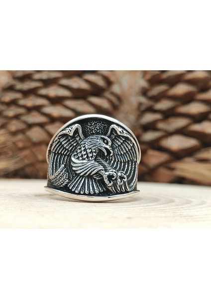 Gümüş Erkek Yüzük Kartal Desenli