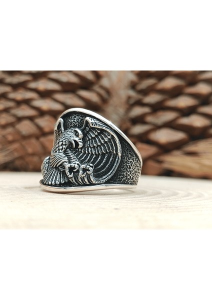 Gümüş Erkek Yüzük Kartal Desenli modelleri