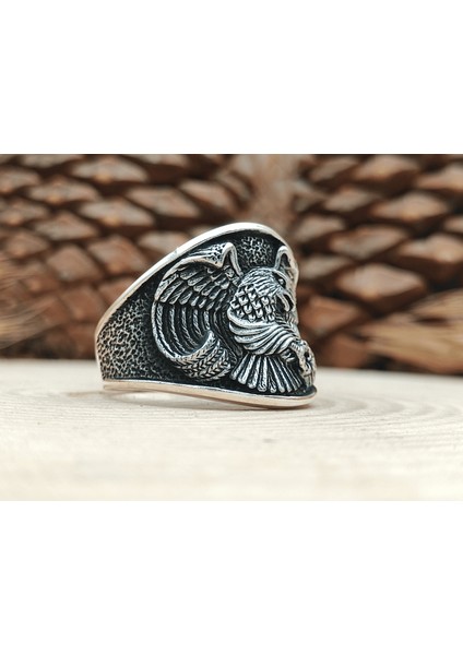 Gümüş Erkek Yüzük Kartal Desenli fırsatları