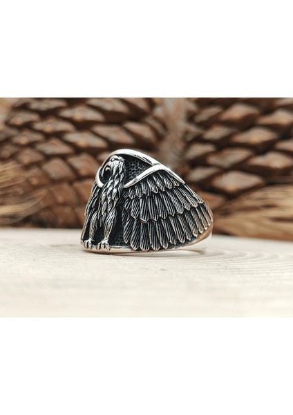 Gümüş Erkek Yüzük Kartal Desenli modelleri