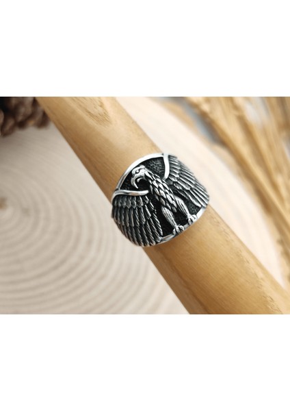 Gümüş Erkek Yüzük Kartal Desenli fırsatları