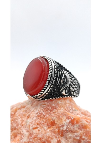 Gümüş Erkek Yüzük Akik Taşlı Şahin Figürlü fiyatları