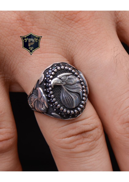 Gümüş Erkek Yüzük Şahin Figürlü Zirkon Taş Süslemeli modelleri