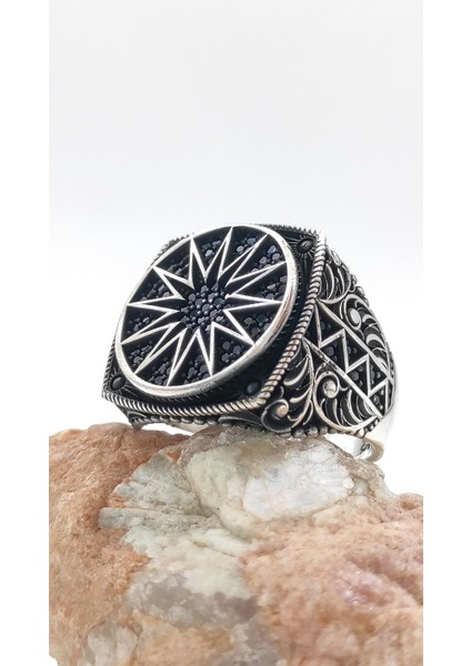 Gümüş Gümüş Erkek Yüzük Mikro Taş Süslemeli fiyatları