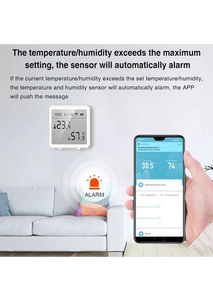 Wıfı Mini Ölçer Wıfı Monitör Uyarıları Yatak Odası Kapalı Termometre Için Tuya White