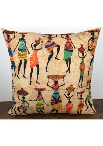 Kahverengi Afrika Etnik Kadın Desenli Dijital Baskı Çift Taraflı Kırlent Yastık Kılıfı - CHCCK53-CT