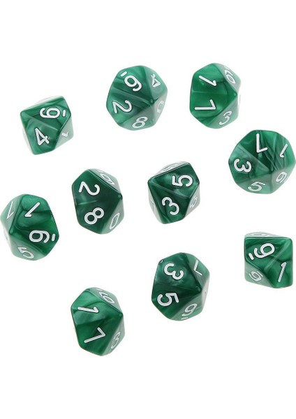 Set / 10 Adet Yeşil On Taraflı D & D Rpg Roleplay Oyunu D10 Dices (Yurt Dışından)