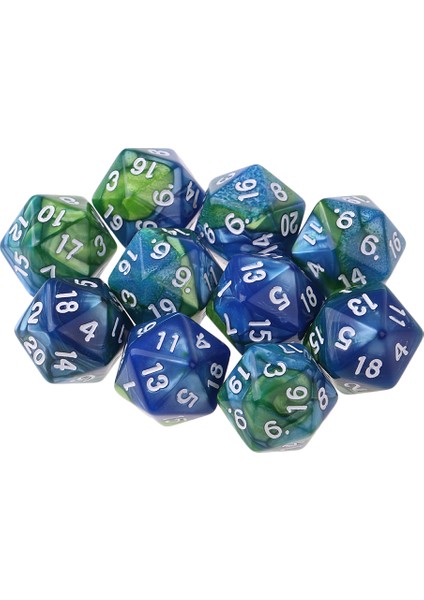 10 D20 Seti Zar Yirmi Taraflı Rpg Masa Oyunu Çift Renkler Mavi Yeşil (Yurt Dışından)