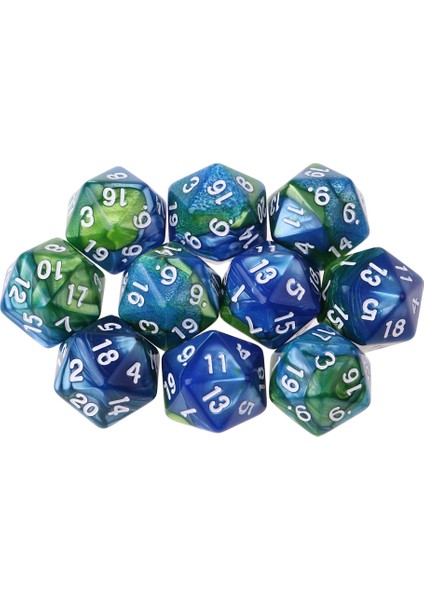 10 D20 Seti Zar Yirmi Taraflı Rpg Masa Oyunu Çift Renkler Mavi Yeşil (Yurt Dışından)