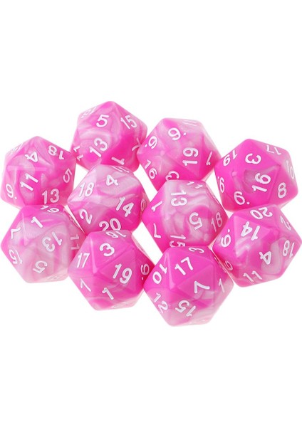 10 D20 Akrilik Zar Rpg D & D Oyun Yirmi Taraflı Kalıp Pembe Beyaz (Yurt Dışından)