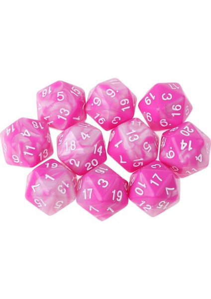 10 D20 Akrilik Zar Rpg D & D Oyun Yirmi Taraflı Kalıp Pembe Beyaz (Yurt Dışından)
