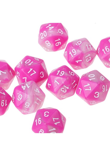10 D20 Akrilik Zar Rpg D & D Oyun Yirmi Taraflı Kalıp Pembe Beyaz (Yurt Dışından)