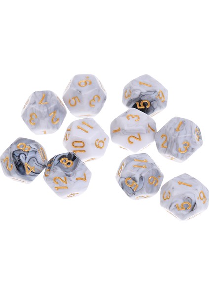 10 Adet 12 Taraflı Zar D12 Polyhedral Zar Hediye Için Beyaz Beyaz Gri (Yurt Dışından)