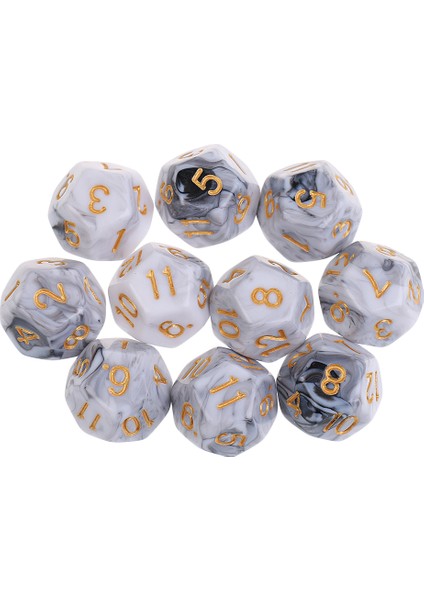 10 Adet 12 Taraflı Zar D12 Polyhedral Zar Hediye Için Beyaz Beyaz Gri (Yurt Dışından)
