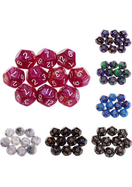10 Adet 12 Taraflı Zar D12 Polyhedral Zar Hediye Için Beyaz Beyaz Gri (Yurt Dışından)