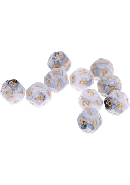 10 Adet 12 Taraflı Zar D12 Polyhedral Zar Hediye Için Beyaz Beyaz Gri (Yurt Dışından)