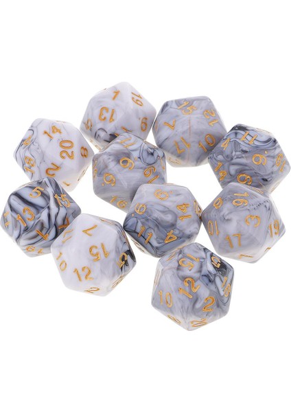 10 Paket D20 Çift Renkler Rol Yapma Oyunu Için Çoklu Yan Dices Beyaz Gri (Yurt Dışından)