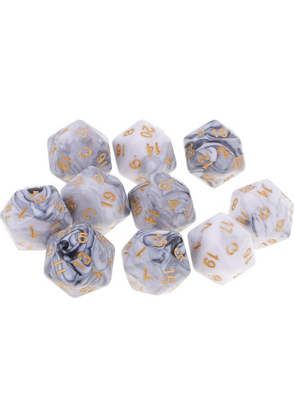 10 Paket D20 Çift Renkler Rol Yapma Oyunu Için Çoklu Yan Dices Beyaz Gri (Yurt Dışından)