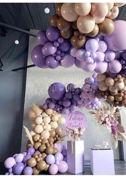 Mor-Lila-Karamel-Ten Renk Balon Zinciri 100 Adet+5 mt Balon Zinciri