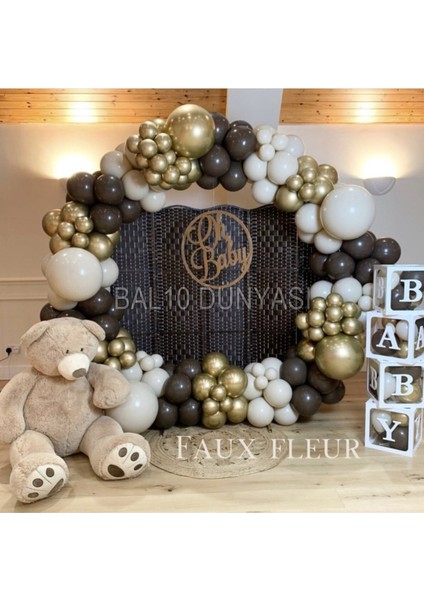 Krom Gold Çikolata Kahve ve Beyaz Balon Balon Seti 50 Adet+5 mt Balon Zinciri