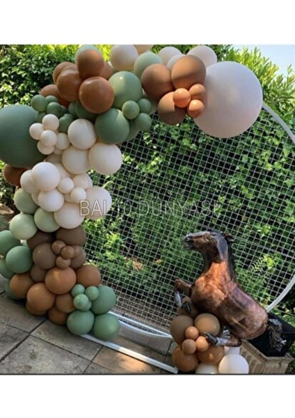 Küf Yeşili-Ten-Çikolata Kahve Renk Balon Zinciri 50 Adet+5 mt Balon Zinciri